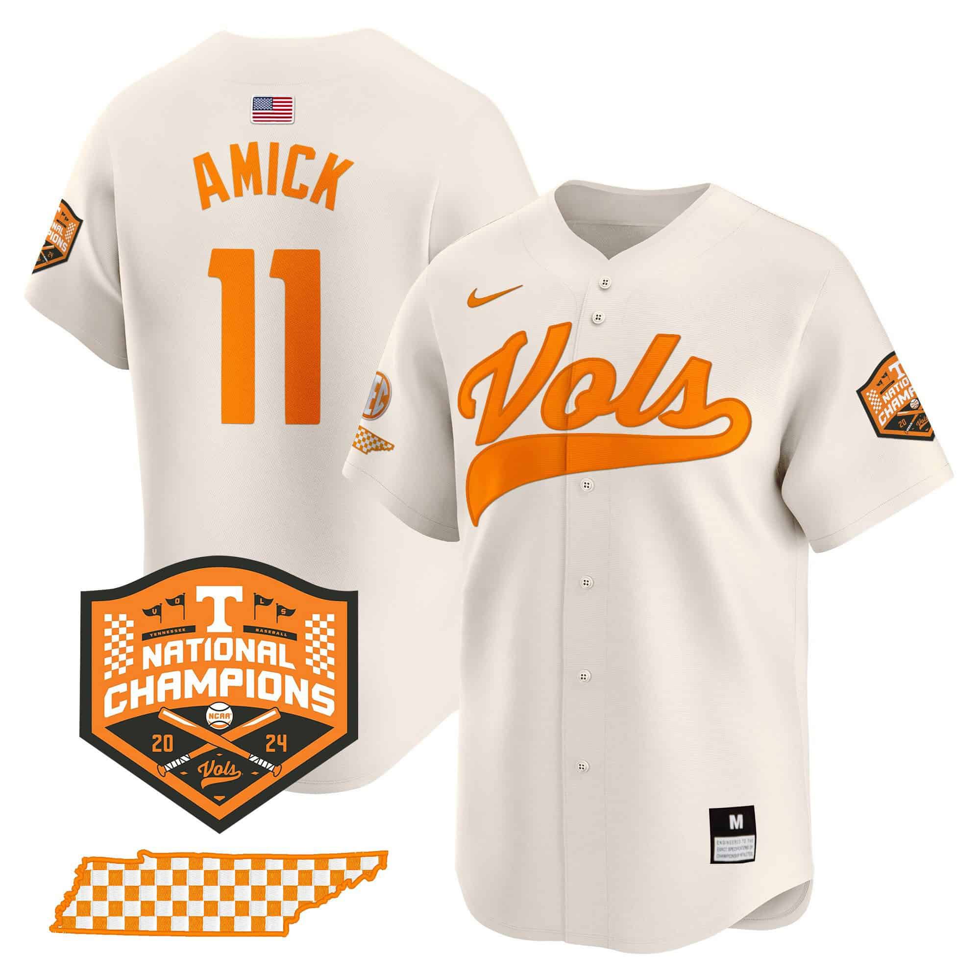 Men Tennessee Volunteers #11 Amick Cream 2024 Nike Champions Vapor Premier Limited NCAA Jersey